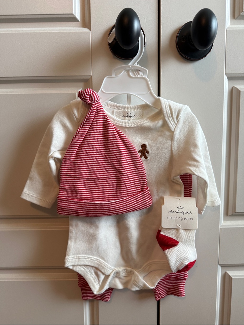 Baby Christmas Hat & Onesie Set with Gingerbread Detail
